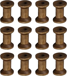 YELARXI Wooden Empty Spools, Empty Sewing Bobbins Thread Holder Unfinished Wood Spool Tool Rotatable -Fit for (Textile Wire Weaving/Arts DIY/Embroidery) 1.2 in & 12 Pcs & Brown