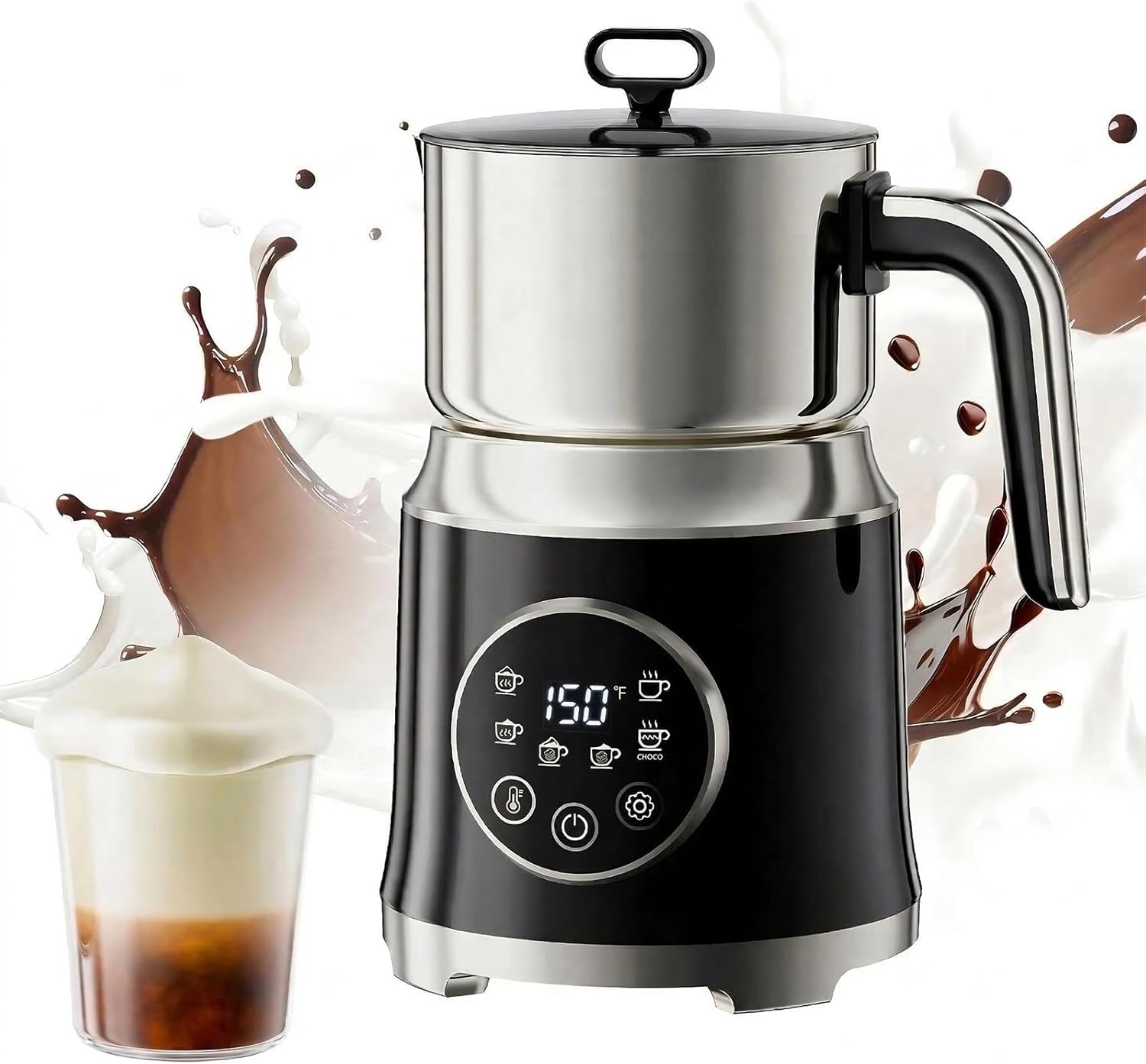 Milk Frother,Variable Temp and Froth Thickness,27oz/800ml Milk Steamer and Frother for Cappuccino or Latte,6-in-1 Frother Machine, Dishwasher Safe