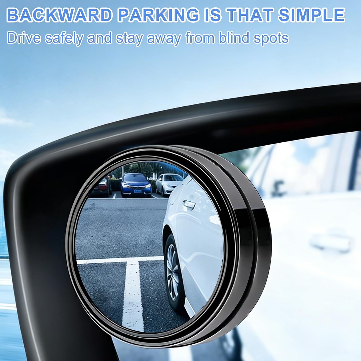 Blind Spot Mirrors 2 Pack, Convex Blindspot Mirror for Car Truck, Wide Angle Side Mirror Blindspot, Universal Fit Car Side View Mirror Blind Spot (Black, Paste)
