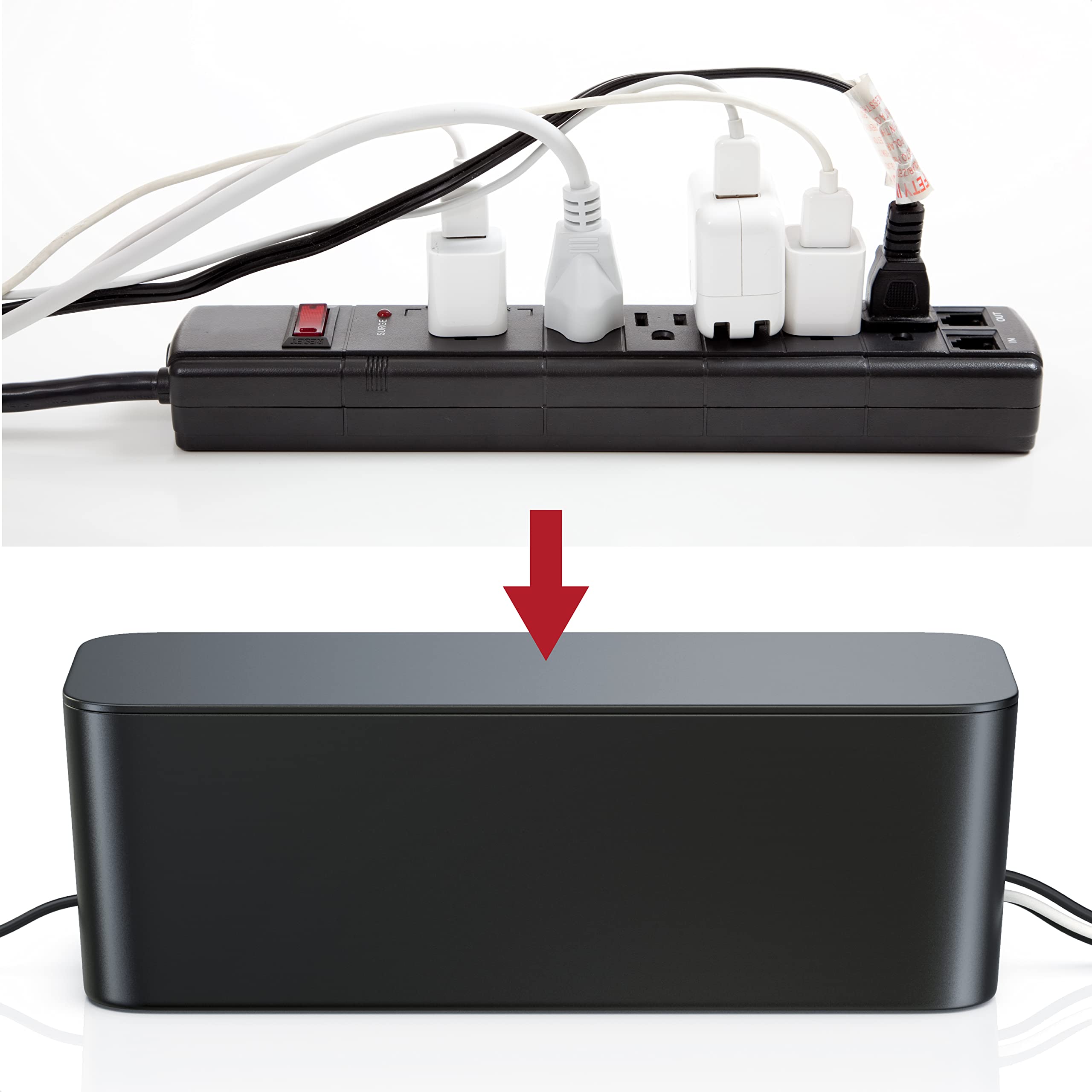 Set de 2 Boîte de Rangement pour Câbles, boîtes à câbles, Gestion des câbles, Boîte Cache Câble Multiprise, Organisateur de Cable Bureau, 2 Tailles, Petite et Large, Noir