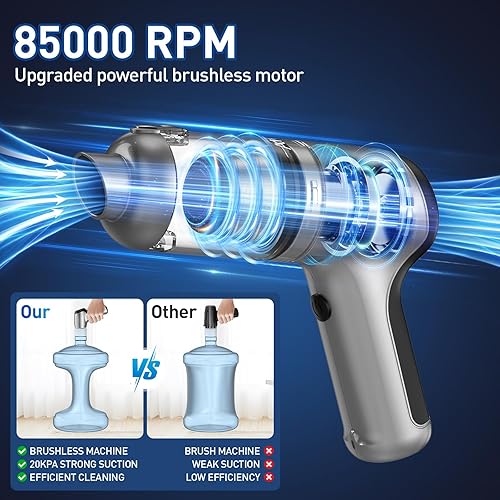 Miniatura 3 de AHNR Aspirador de mano inalámbrico con motor sin escobillas, aspiradora de alta potencia de 20000 PA y plumero de aire, teclado 3 en 1 portátil,
