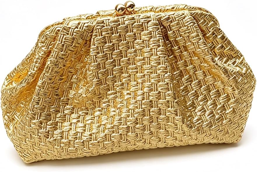 CUXVA Woven Pattern Clutch Purse Ruched Dumpling Evening Bag Chain Strap Handbags Elegant PU Leather Clutch Bag