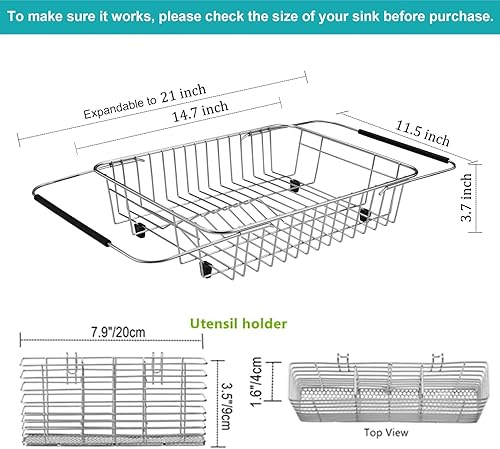 Miniatura 5 de iPEGTOP Organizador expandible para secar platos y cubiertos de acero inoxidable 304, escurridor de platos en fregadero o sobre encimera, resistente