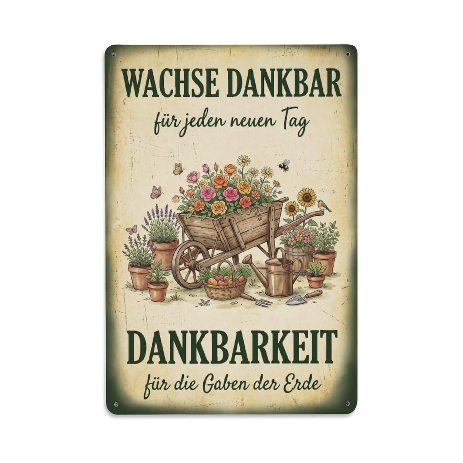Vintage Funny Garden Grow Grateful Rustic Gate Cultivate Metal Tin Sign Plaque Wall Decor for Cafe, Club Bar, Office, Garden Metal Poster 8x12Inch