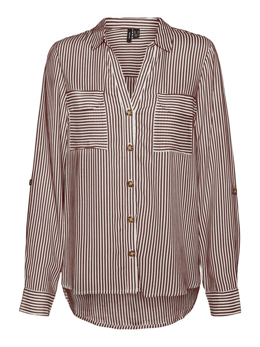 Vero Moda Women's VMBUMPY L/S Shirt NOOS Blouse, Snow White/Stripes:Sable, S