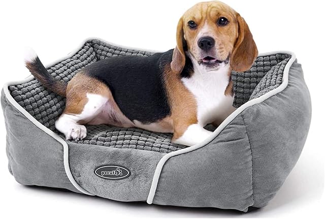 pecute Deluxe Pet Bed for Cats and Small Medium Dogs Rectangle Cuddler with Soft Detachable Cushion Grey (Medium 63 * 53 * 21cm)