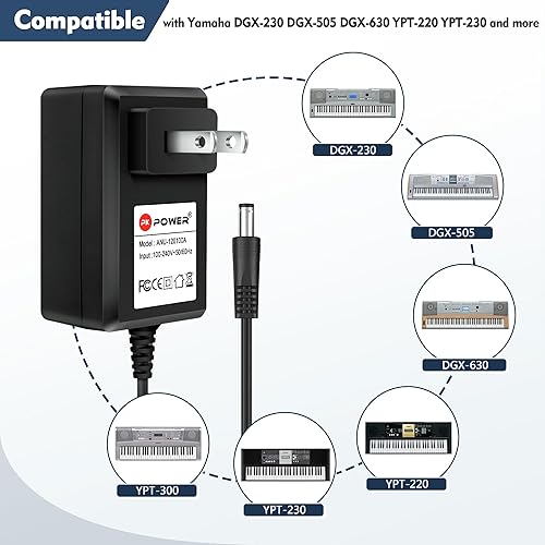 Miniatura 4 de PKPOWER Adaptador de CA para Yamaha DGX Series DGX-200 DGX-202 DGX-203 DGX-205, fuente de alimentación para DGX-640C DGX-660W DGX-660WH Teclado de