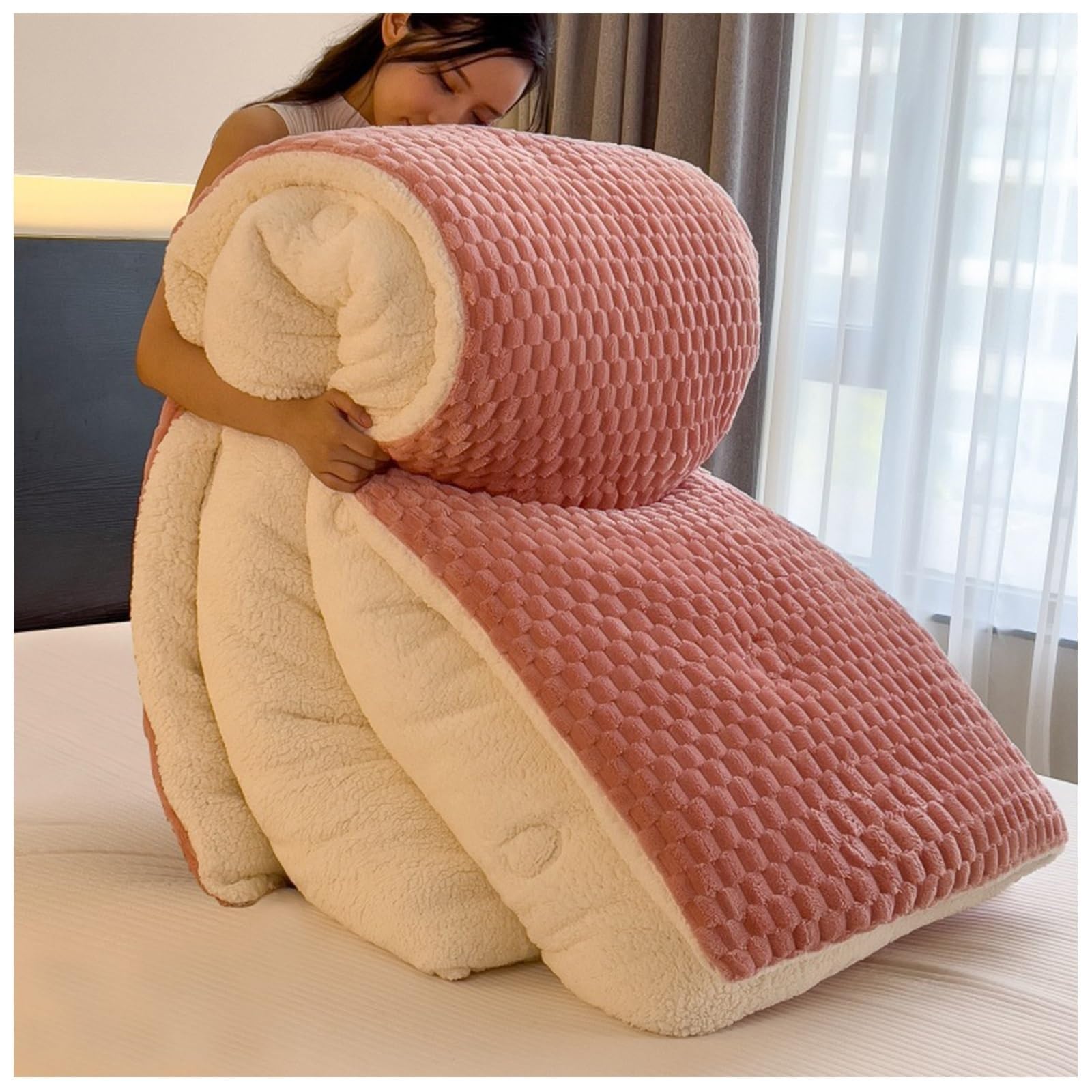 Winter Cotton Duvet, Luxury Fluffy Cashmere Quilt Thick Duvet，Double-Sided Lamb Cashmere Blanket(Color3,200x230cm(3.5KG))