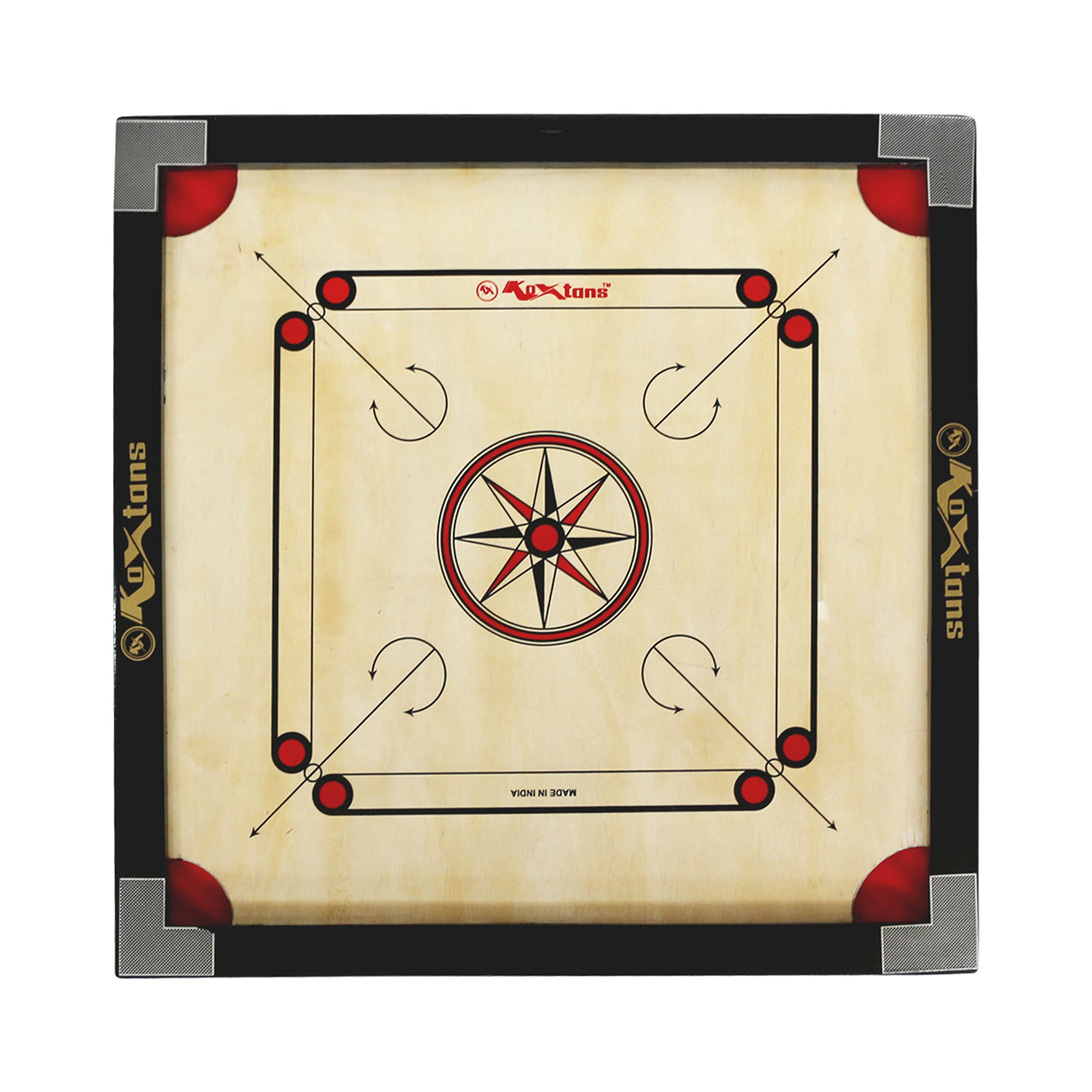 KOXTONS -Carrom Board Medium Size,Cut Pocket, 1.5" Border (Economy) with STRICKER & Accessories