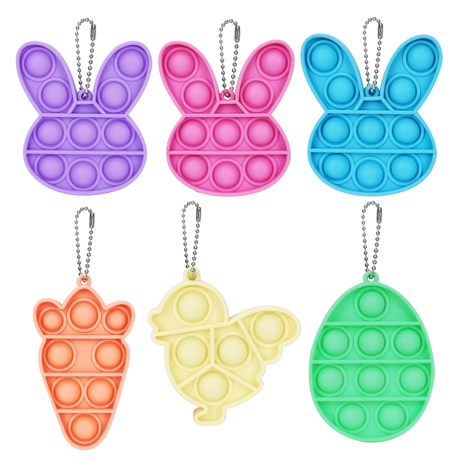 Easter Pop Fidget Toys Pack with Cards, Easter Basket Stuffers Gifts for Kids Adults Bunny Rabbit Egg Carrot Fillers Party Favors Decorations (6 PCS)