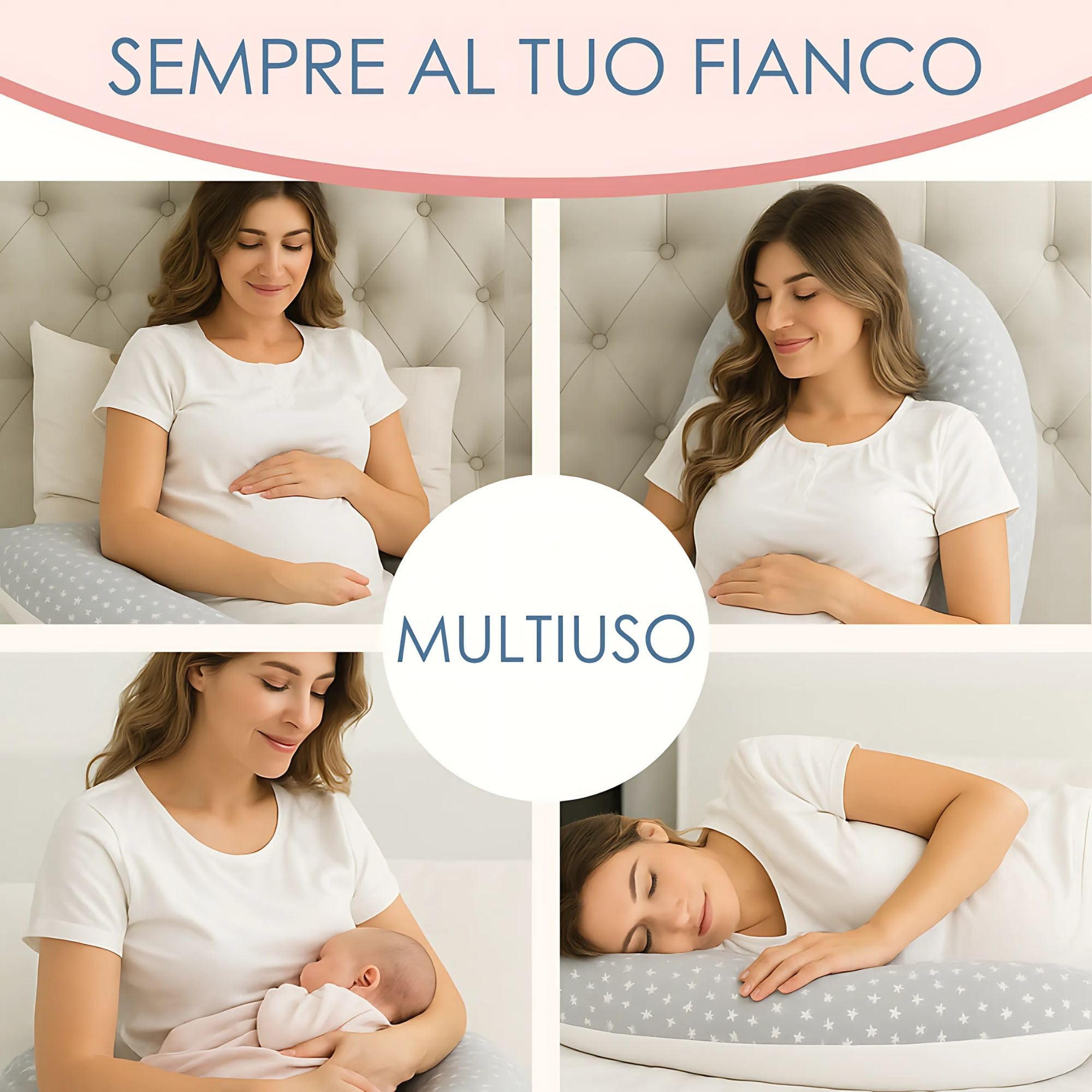 baby idea - Babysanity Cuscino Gravidanza per Dormire e Allattamento – Supporto per Neonato - Forma Ergonomica XXL - Federa Sfoderabile e Lavabile 100% Cotone – Made in Italy (Orsetto Azzurro)