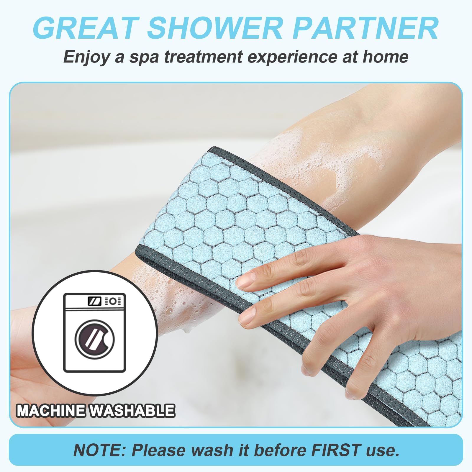 dodiff Exfoliating Back Scrubber for Shower, 38 Inches Back Washer with Handles, Exfoliating Washcloth Body Exfoliator Bath Tool to Scrub Your Body Deeply for Men & Women Exfoliation (Blue)