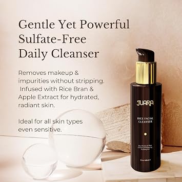 Juara Rice Facial Cleanser - Gentle Sulfate-Free Face Wash with Rice Bran & Apple Extract for All Skin Types, Makeup Remover, Hydrating Daily Cleanser for Sensitive Skin, 3.3 FL OZ