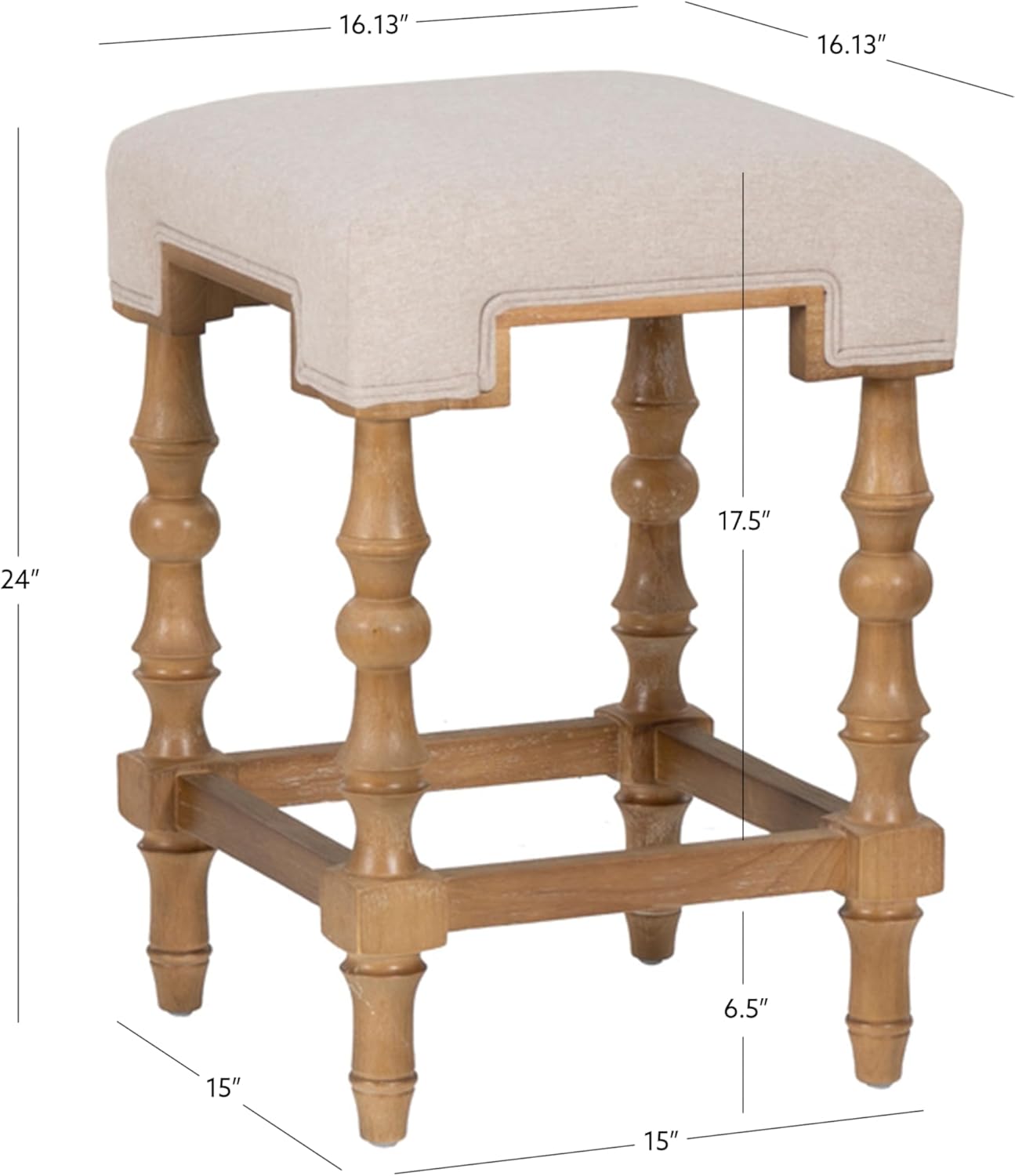 Linon Home Decor Banks Neutral Linen and Brown Backless Counter Stool