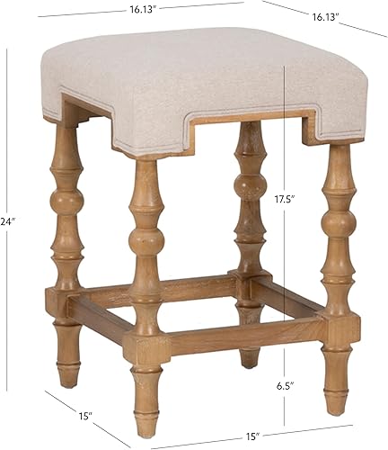 Miniatura 3 de Linon Home Decor Banks - Taburete de mostrador sin respaldo de lino neutro y marrón