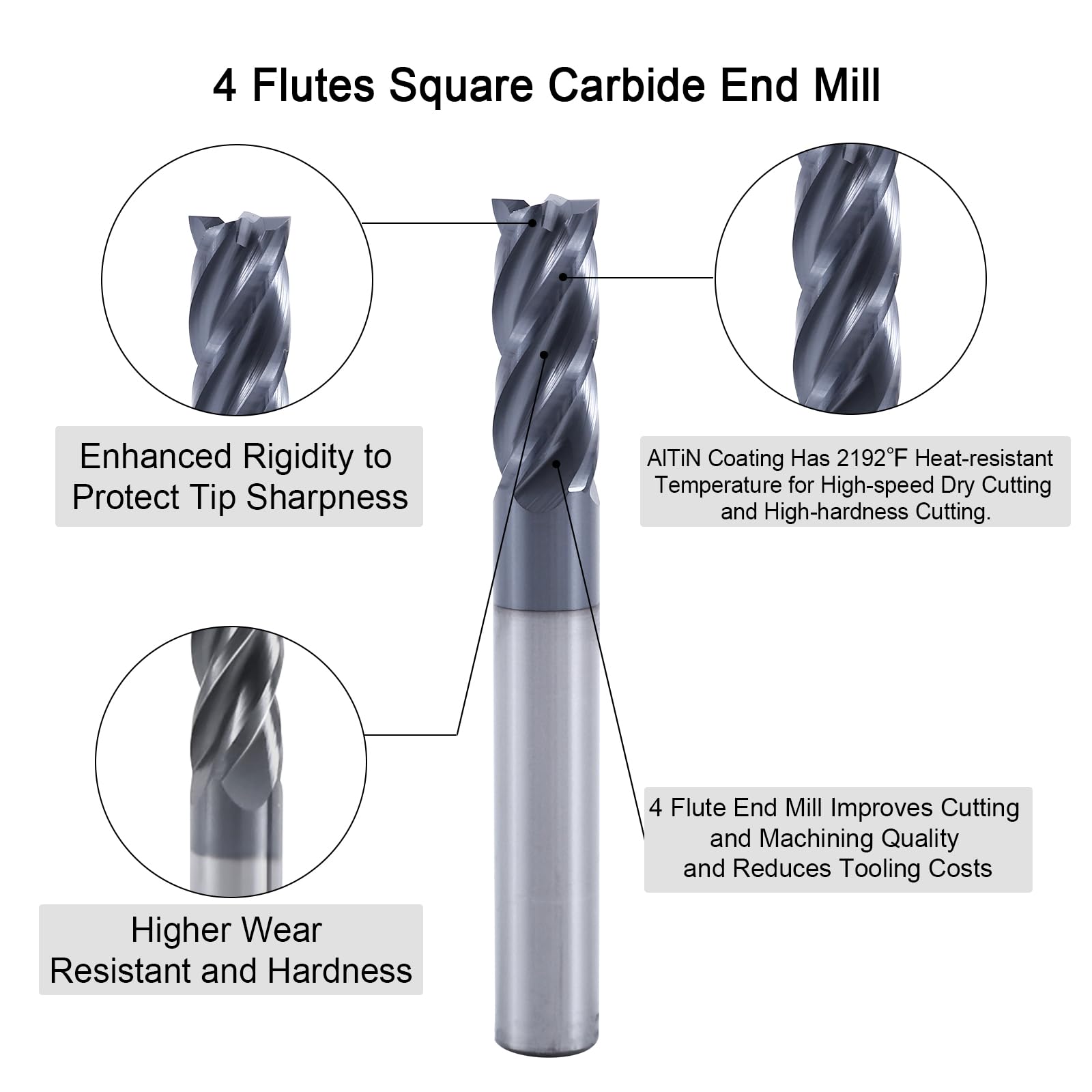 ISB 7/32'' Carbide Square End Mill Bits 4 Flute Micro Grain - View #11