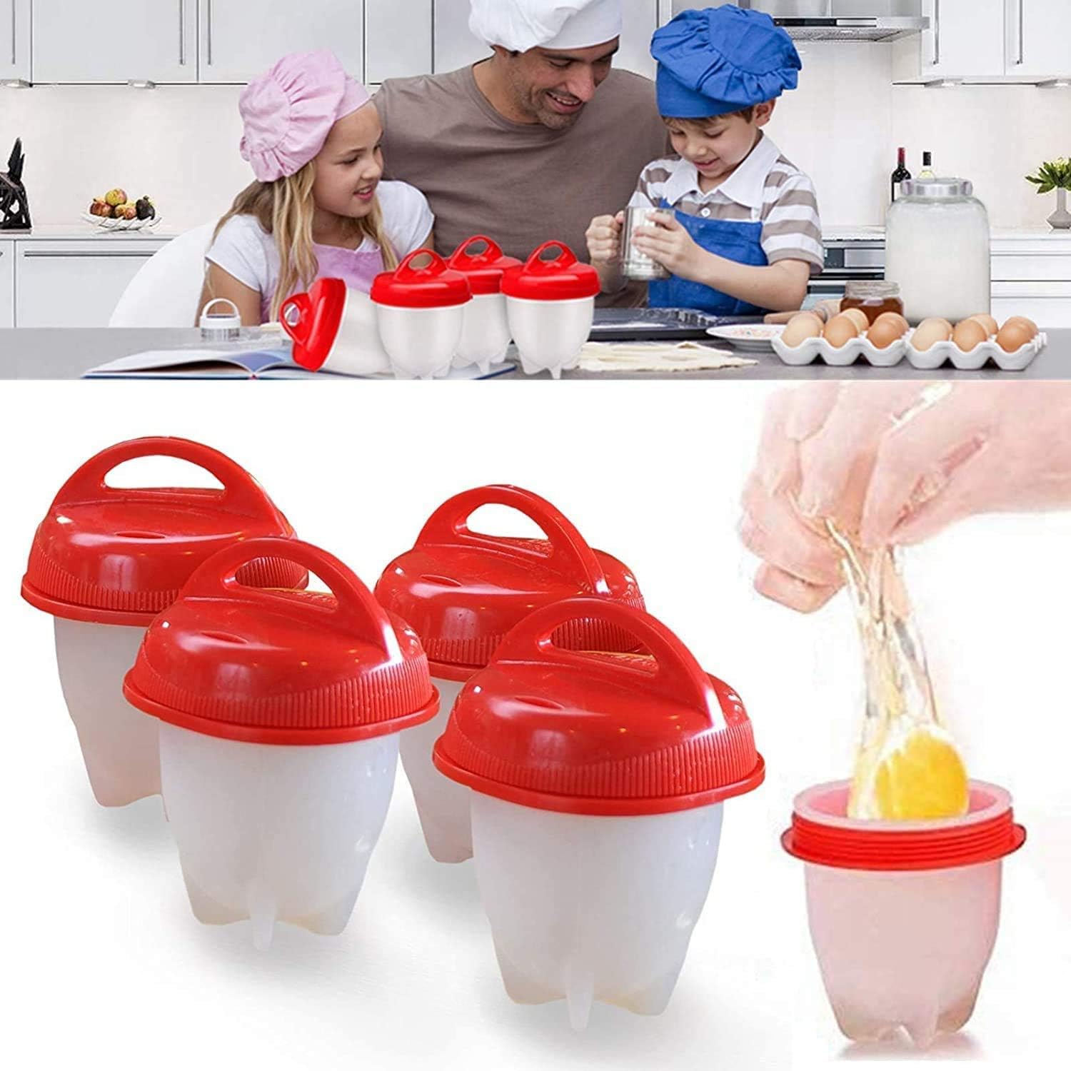 Egg Cooker Silicone, Egg Cooker Without Shell Easy Eggs, Non Stick Silicone Boiled Steamer Eggies, Maker Egg Cooker BPA Free Non-Stick Eggs Poacher, Fast Poaching For Kitchen Gadgets Accessories