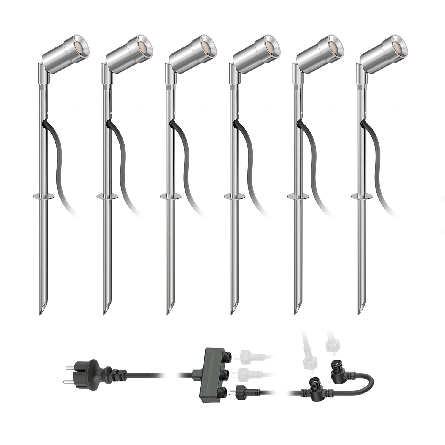 ledscom.de LED Gartenstrahler Spico mit Erdspieß für außen IP44 je 105lm warm-weiß 6er Set