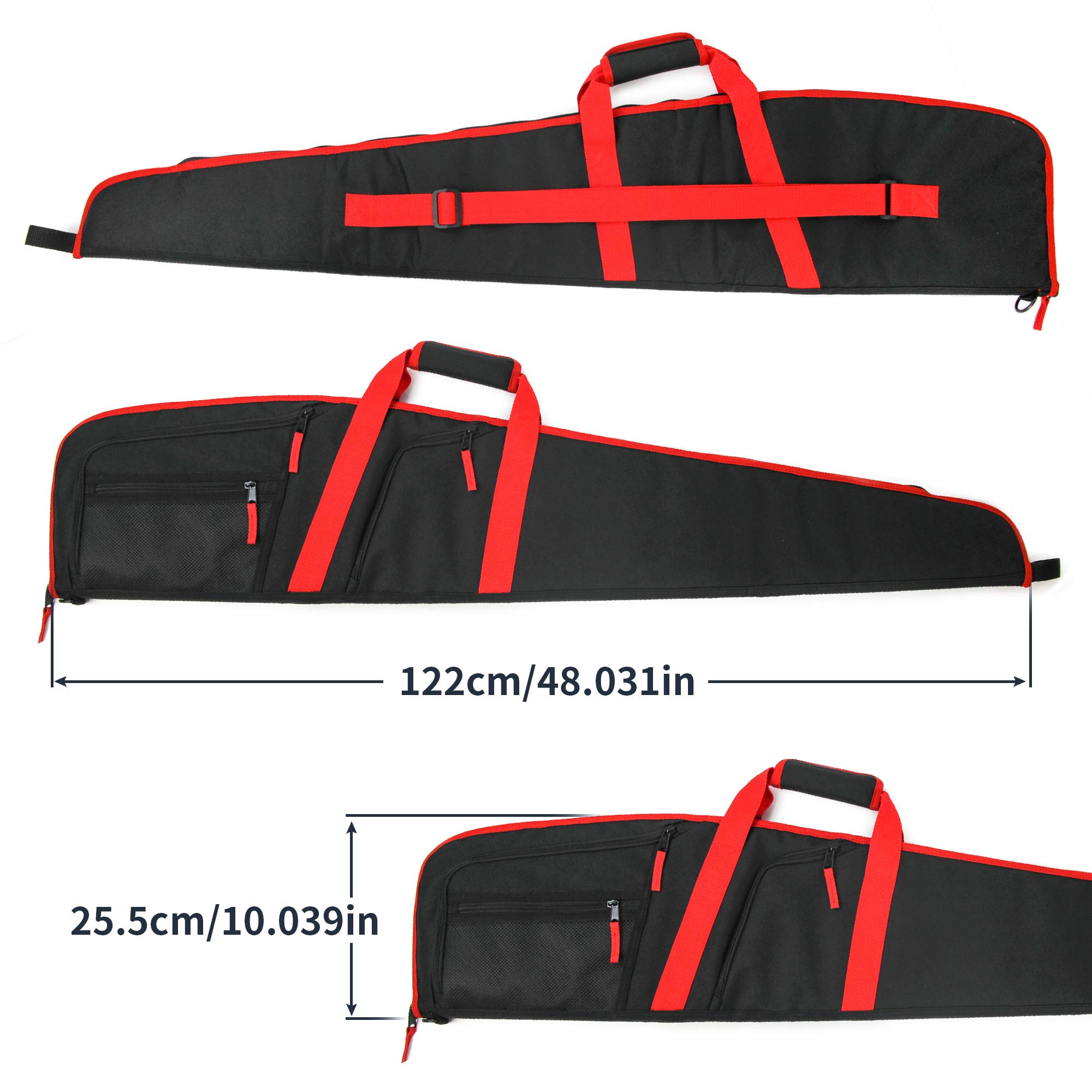 GUGULUZA Custodia Morbida per Carabina, Imbottitura Borsa da Trasporto di Fucile con Tracolla, Nero-Rosso 125cm