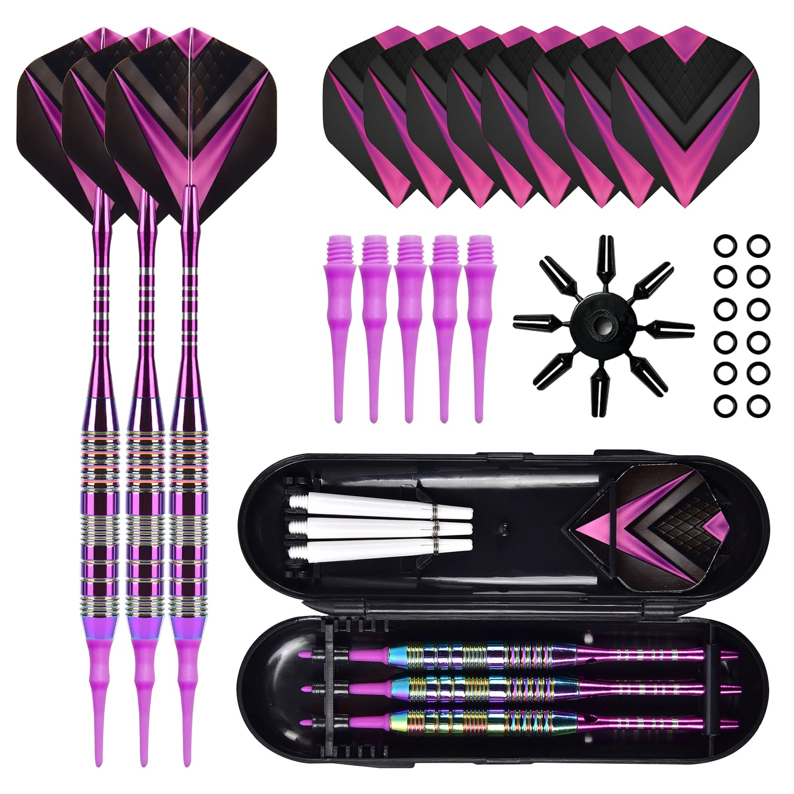 Lot De 3 Fléchettes Professionnelles 22g - Pointe Plastique Avec Ailes, Barres Et Accessoires De Rechange