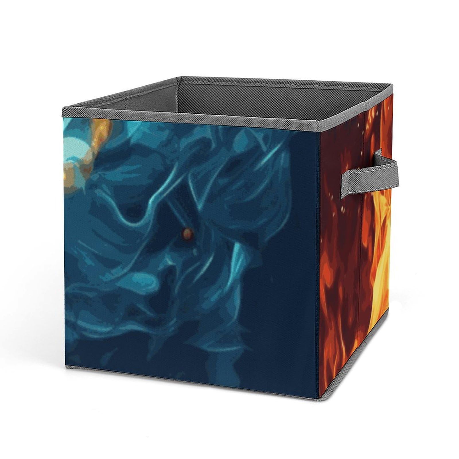 Bac de rangement pliable en tissu motif feu et eau pour placard et vêtements