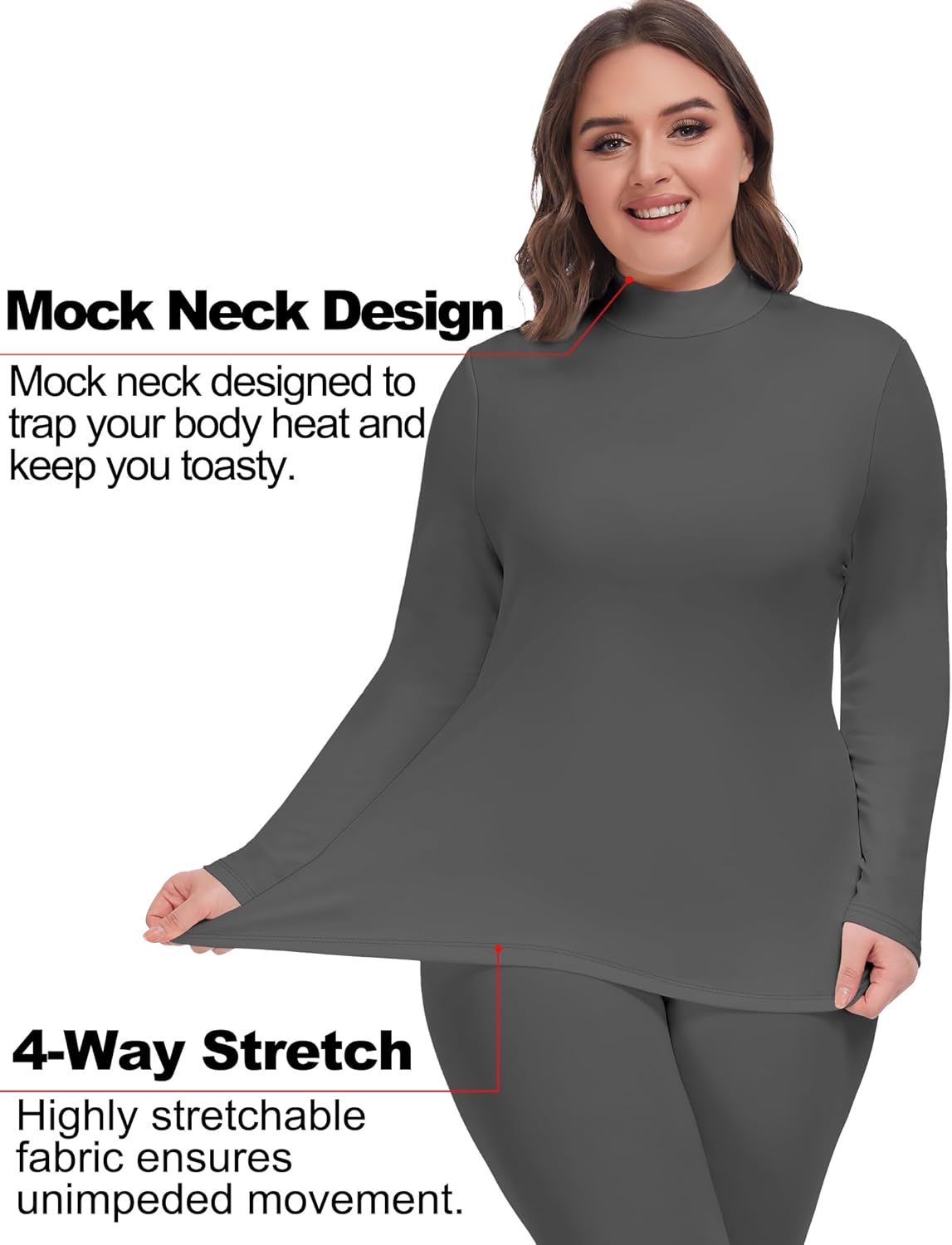 COOTRY Plus Size Thermal Underwear for Women Mock Neck Long Johns Base Layer Winter Top and Bottom Sets - Image 2