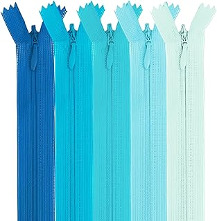 MARARDI [Pack 5] Cremalleras Invisibles [Azules] de Nailon [25 cm] Costura y Manualidades para Ropa Tela Bolsos Estuches Cinta Para Coser a Máquina Patchwork Algodón con Cierre Metálico