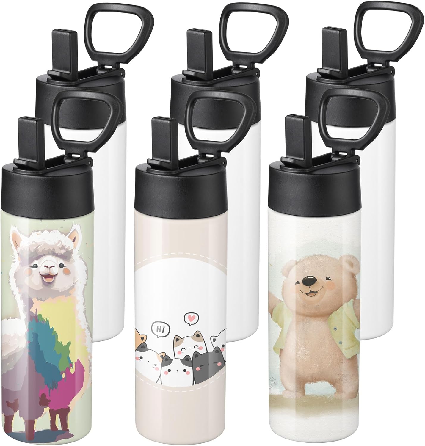 OFFNOVA 16oz Kid Sublimation Water Bottle Blanks with Straw, 6 Pack Sublimation Tumblers Bulk Stainless Steel Sports Bottles for Tumbler Heat Press Sublimation Printing - Image 7