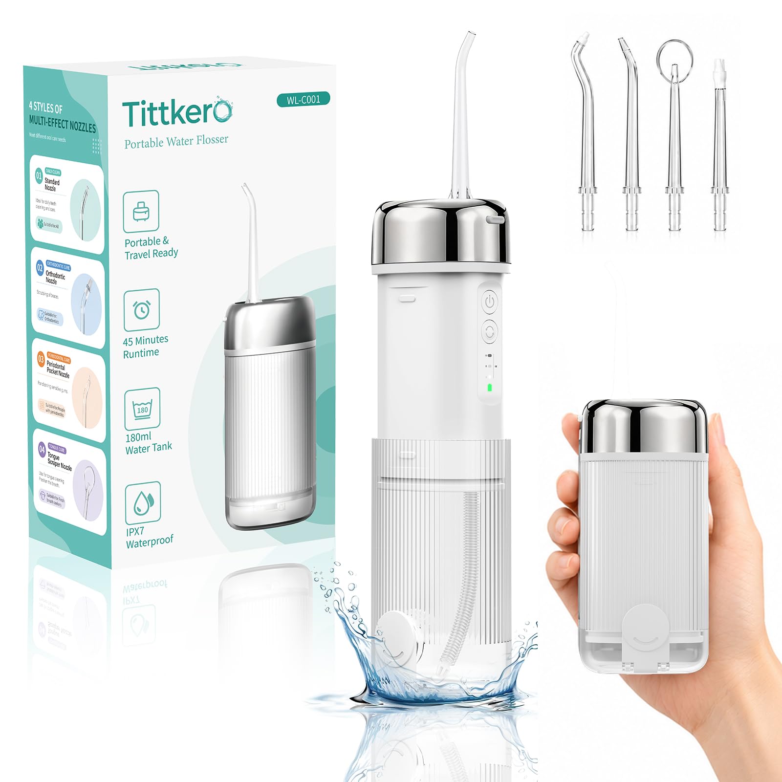 Mini Elektrische Munddusche für Unterwegs: 4 Modi Kompaktes Design Abnehmbarer Wassertank für einfache Reinigung, Tragbarer Dental Irrigator für Zahnzwischenraumreiniger Reinigung & Travel Weiß