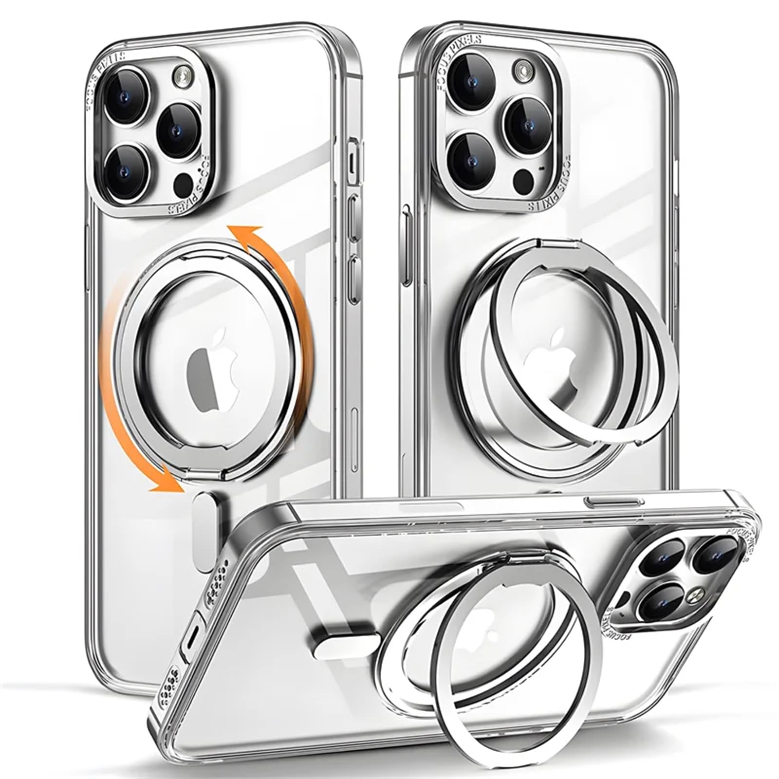 Coque iPhone 16 Pro Max transparente MagSafe avec support rotatif antichoc - 8