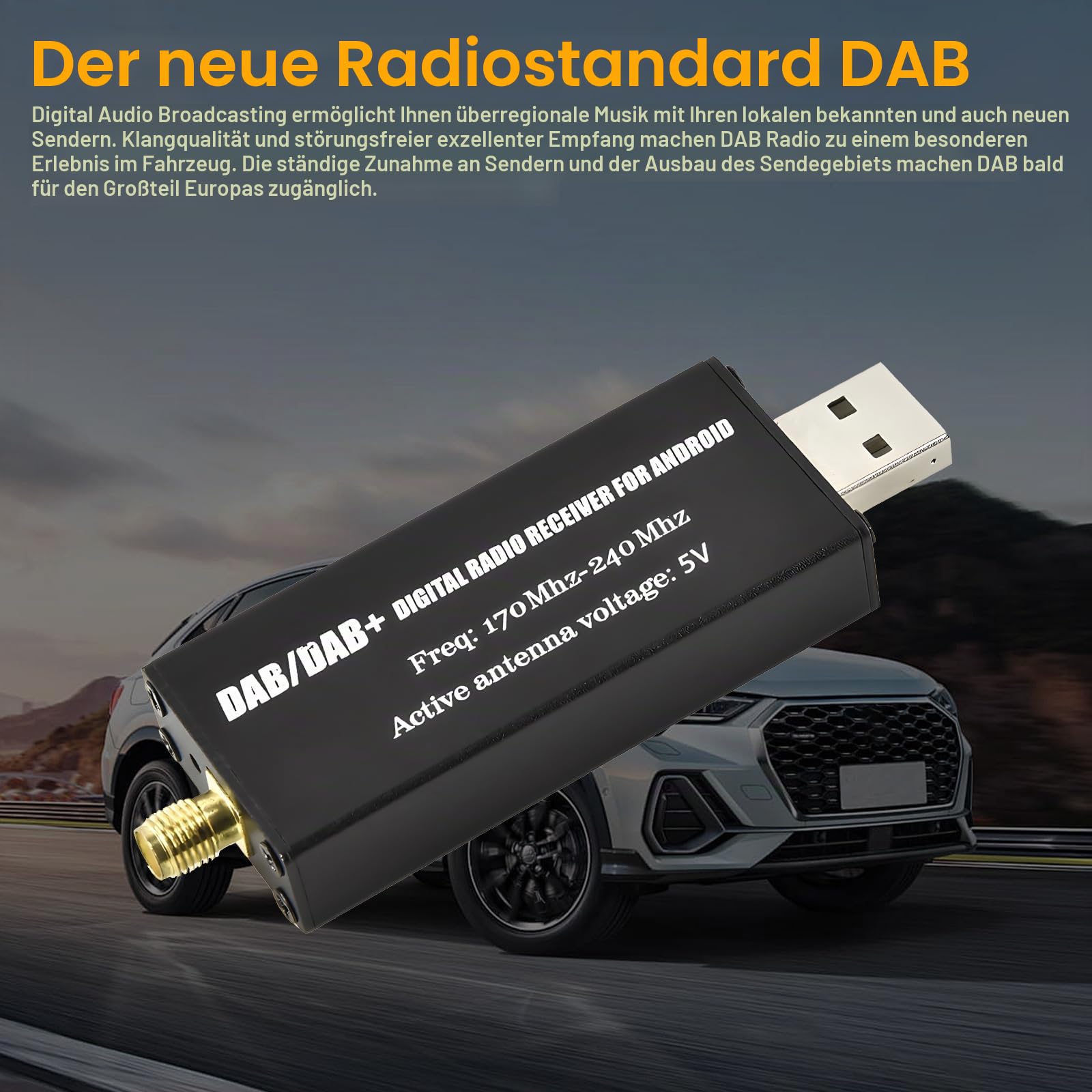 Inefala DAB DAB+ Empfänger für Android Autoradio, DAB Box für Digitalradioempfänger DAB+ Tuner mit Antenne, SMA Antennenanschluss und USB 2.0, Universelles DAB Modul für Android Autoradios