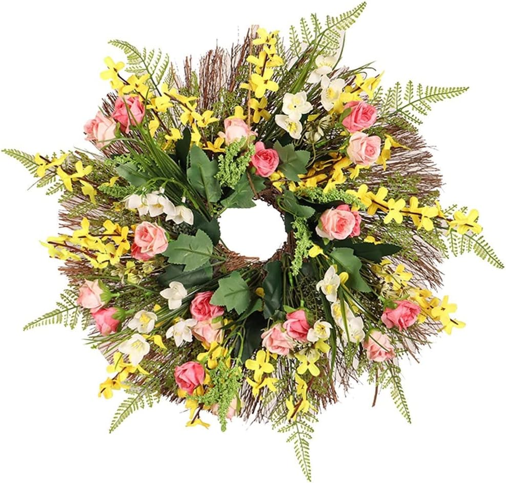 SHYPYB 人工バラの花輪手作りの壁掛けドアハンガーフロントドアのためのイースタースプリングガーデンウェディングウィンドウ