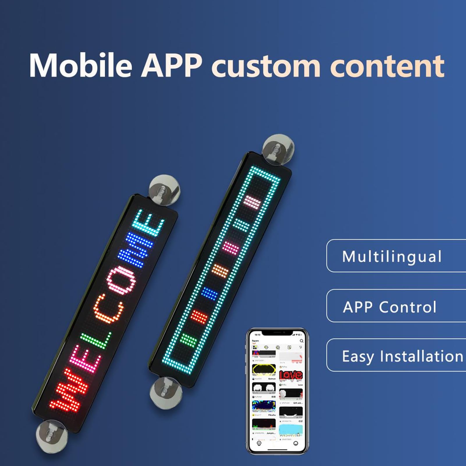 Insegna a LED per Auto, Insegna a LED Personalizzata USB Programmabile a Colori Controllo App Bluetooth Display a LED Insegna per Finestra a LED per Auto DC5V 12x72