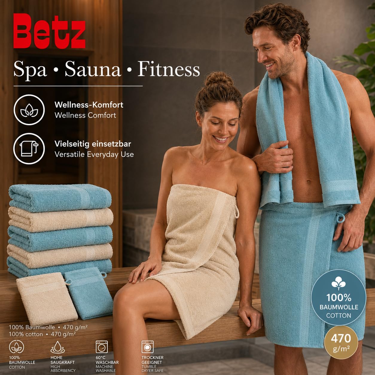 Betz set di 1 asciugamani Premium 100% cotone 2 teli doccia 4 asciugamani 2 asciugamani per ospiti 2 guanti da bagno 2 lavette