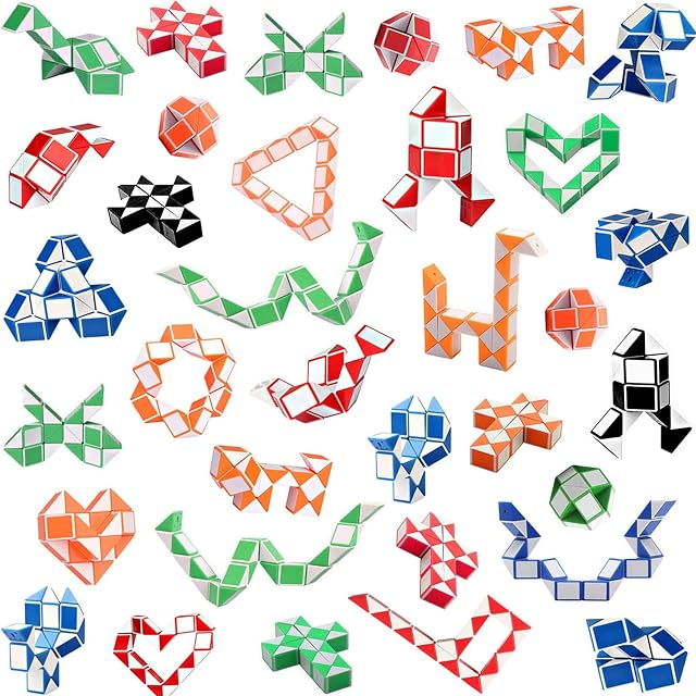 Maliweg 36-Pack 24 Blocks Magic Puzzle Cubes, Mini Snake Cube, Mini Plastic Puzzle Cube Toy for Kids Party Bag Fillers, Party Supplies, Random Color