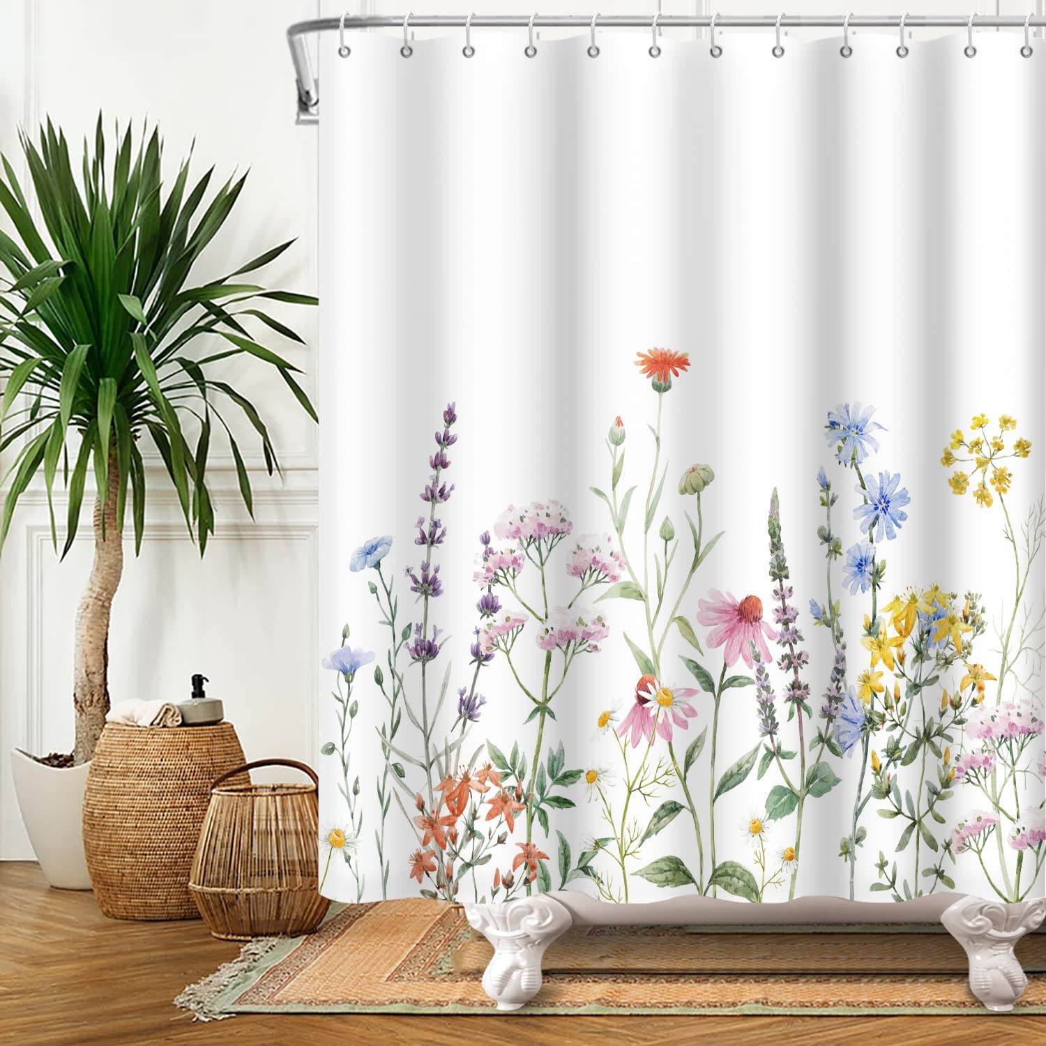 Blumen-Duschvorhang 152x183 Cm – Wasserdicht, Schimmelresistent & Mit HD-Druck In Wildblumen-Optik