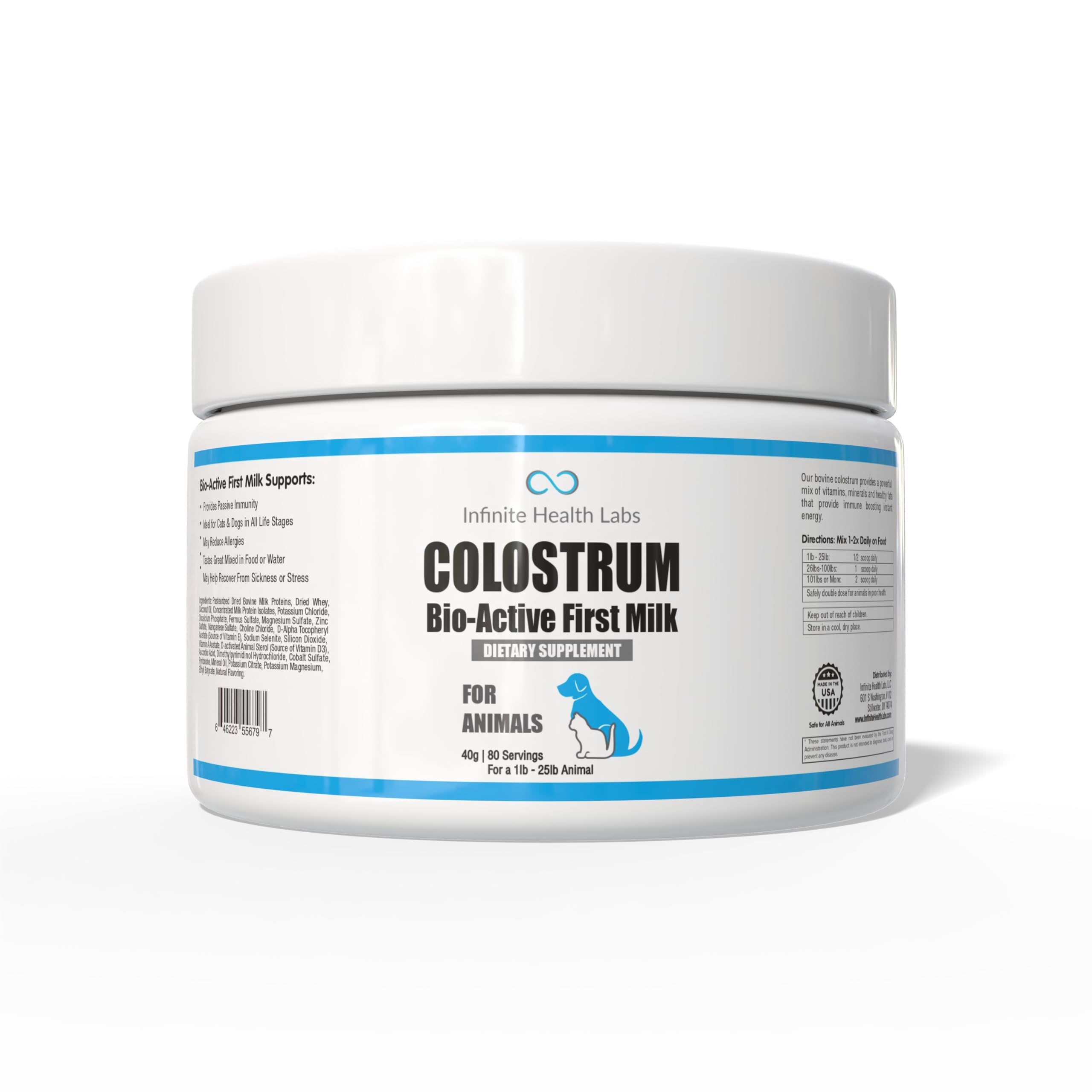 Infinite Health Labs Colostrum - Bio-Active First Milk for Cats Dogs 80 Serving, 40g