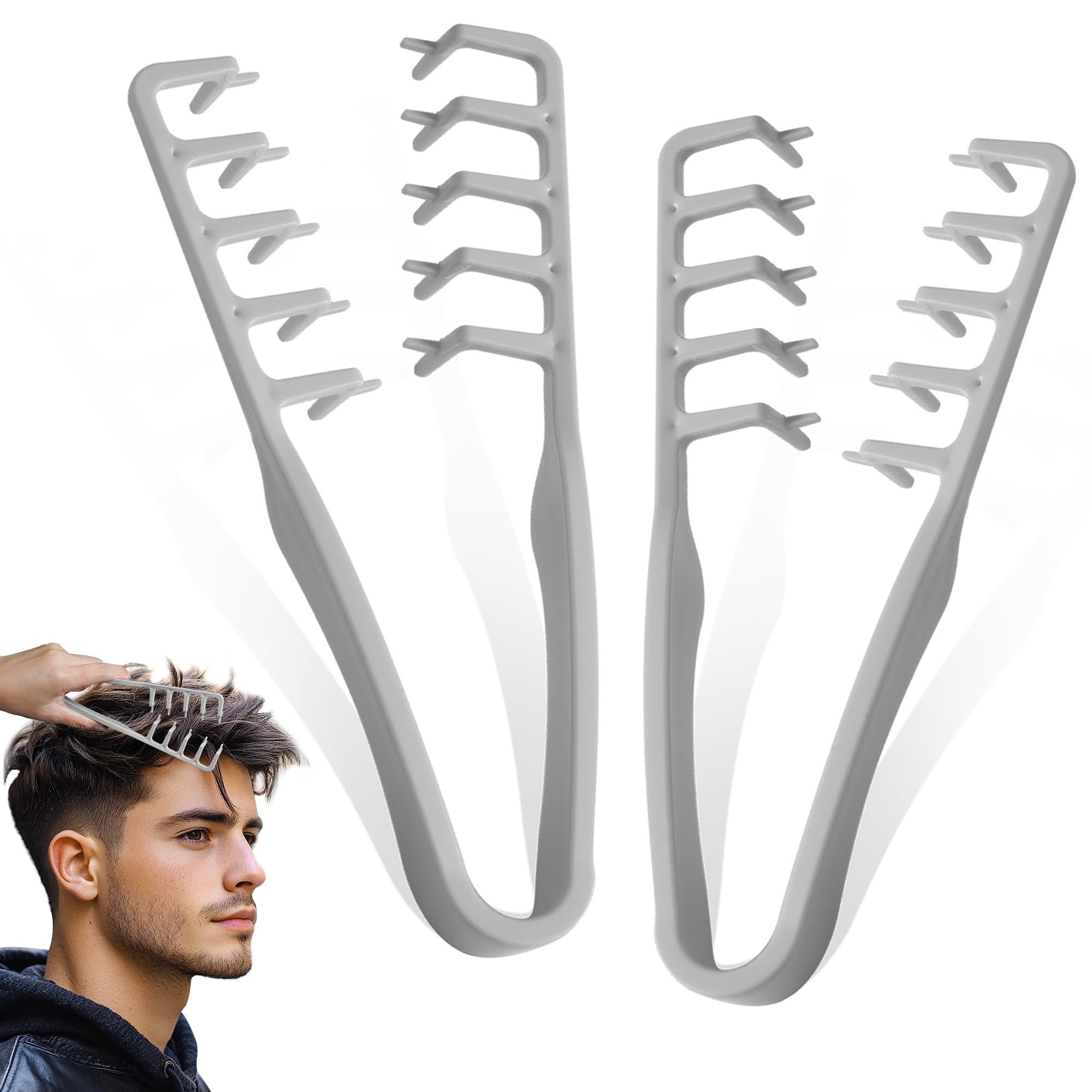 Photo 1 of 2 Pcs Texture Comb, Volumizing Wide-Tooth Hair Texture Styling Comb, Fringe Parting Styling Accessory, for Men Women (Grey)