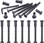 Swpeet 25Pcs M6x80mm Carbon Steel Black Hex Drive Socket Cap Bolts Barrel Nuts Assortment Kit with 1Pcs Allen Wrench, Screw Post Fit for Furniture Countsunk Belt Buckle Leather Binding Bolts