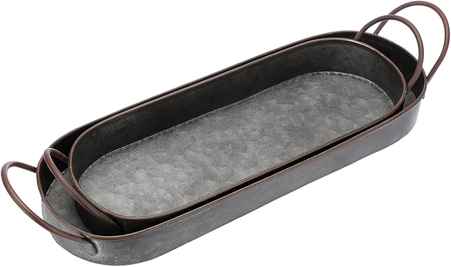 Hipiwe Set of 2 Galvanized Metal Iron Tray with Handles Oval Farmhouse Serving Tray Rustic Industrial Decorative Tray Centerpiece Tray for Coffee Table Weddings Home Decor - Image 7