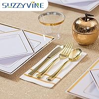 Vista 8 de SUZZYVINE Servilletas desechables doradas con bolsillo integrado para cubiertos, servilletas de tela para bodas, fiestas de lino, 100 unidades, 16 x