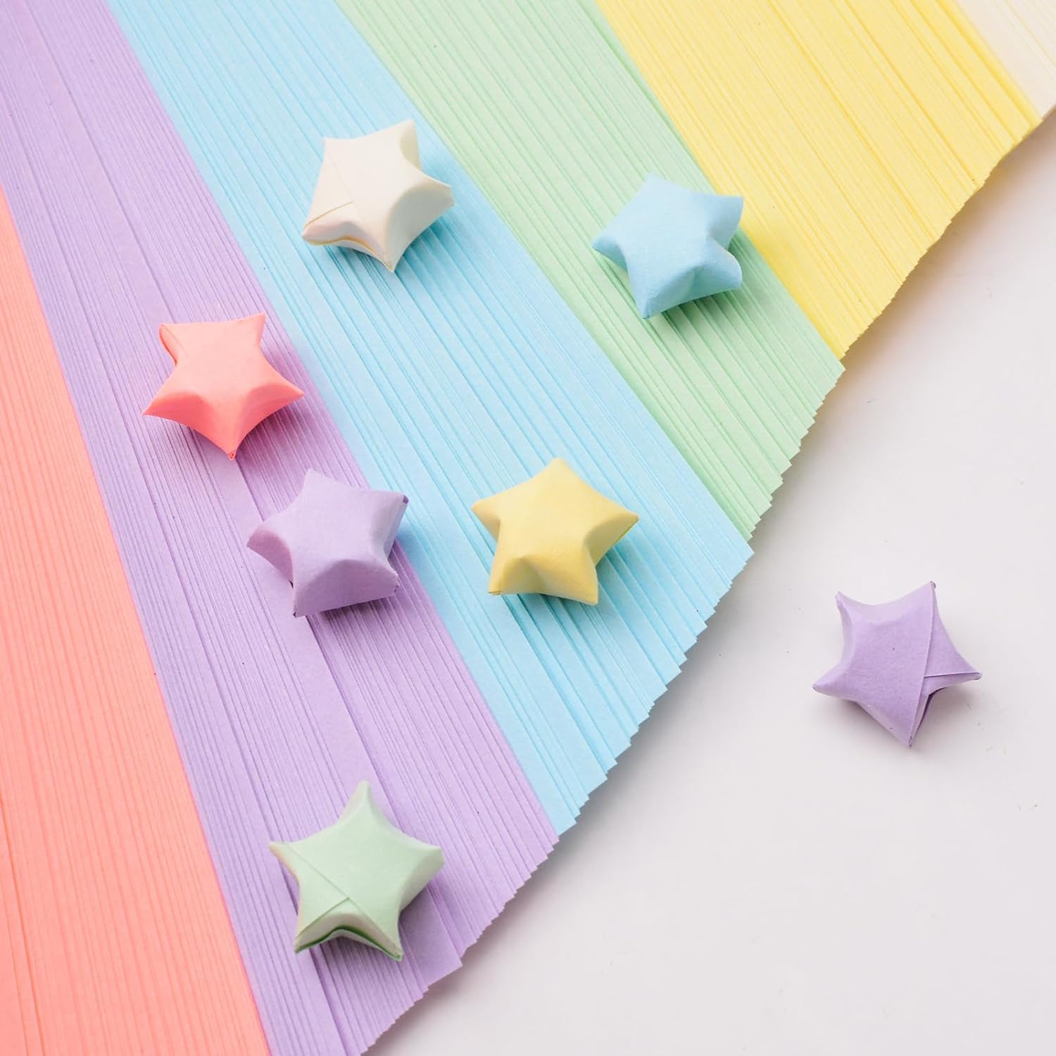 Photo 1 of 1080 Sheets Star Origami Paper 6 Assortment Color Star Paper Strip Double Sided Origami Stars Paper Solid Color, Lucky Star Decoration Paper Strips DIY Hand Art Crafts (1080 Sheets 6 colors)