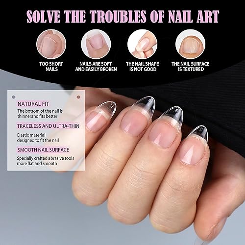 Miniatura 6 de Carmu Puntas de uñas cortas de gel de almendra, 240 puntas de uñas acrílicas suaves, semimate, preforma, cobertura completa, puntas de uñas postizas