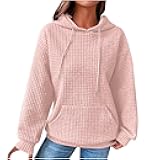 Hoodies for Women Trendy Fall Fashion 2026 Waffle Knit Drawstring Pullover Sweatshirts Loose Fit Casual Cute Clothes