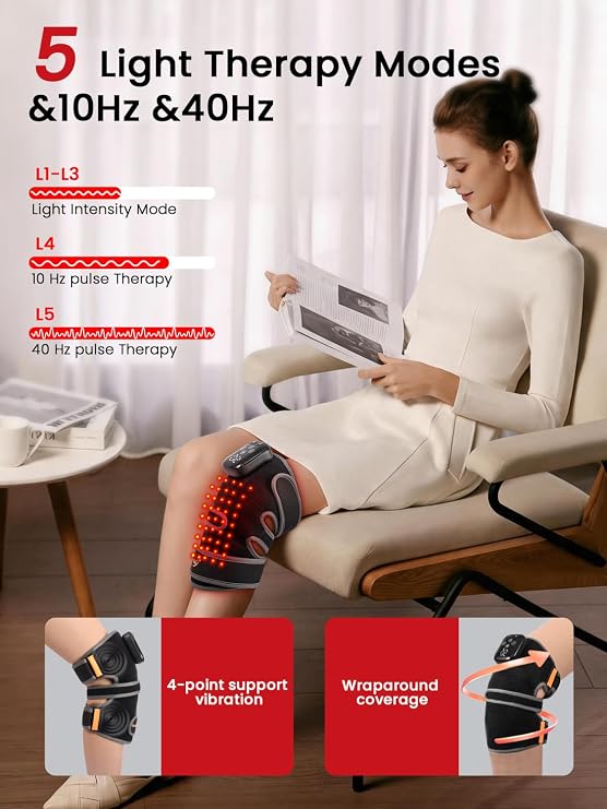 Gracekey Red Light Therapy for Knee with Heating & Vibration,Fsa Hsa Eligible Infrared Red Light Therapy Knee Massager, Cordless 660 & 850nm,Relieve Joint Pain for Knee Shoulder Elbow