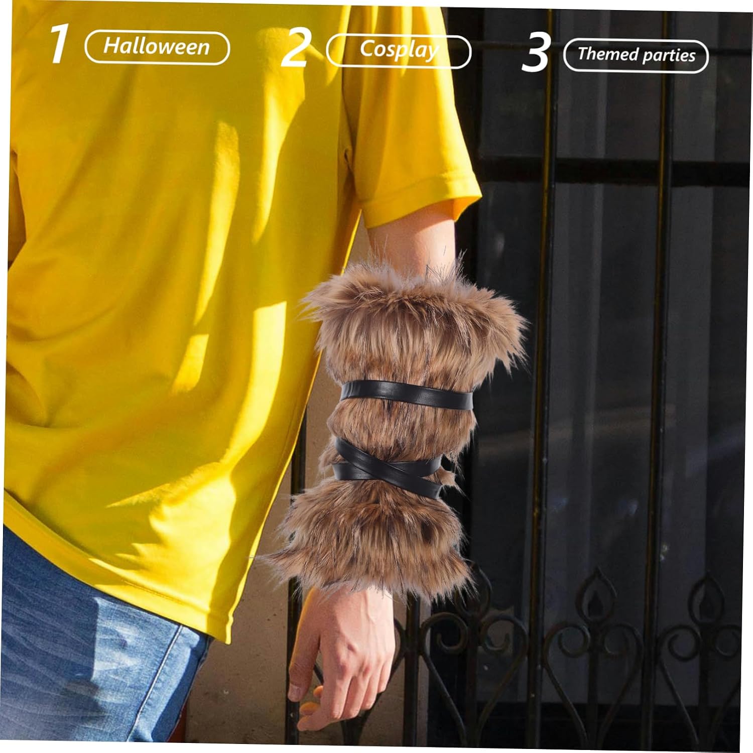 CALLARON 2 Pairs Adjustable Fuzzy Leg Warmers for Halloween Cosplay Medieval Costume Accessories for Men and Women for Themed Events