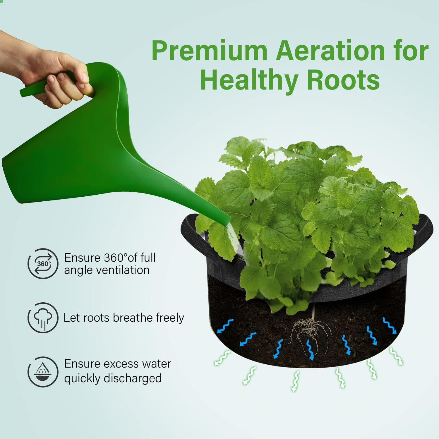 iPower Contenedores de Tela no Tejida aireación con Asas de Nailon, para Plantar Verduras, Frutas, Flores, versión 2024, Color Negro