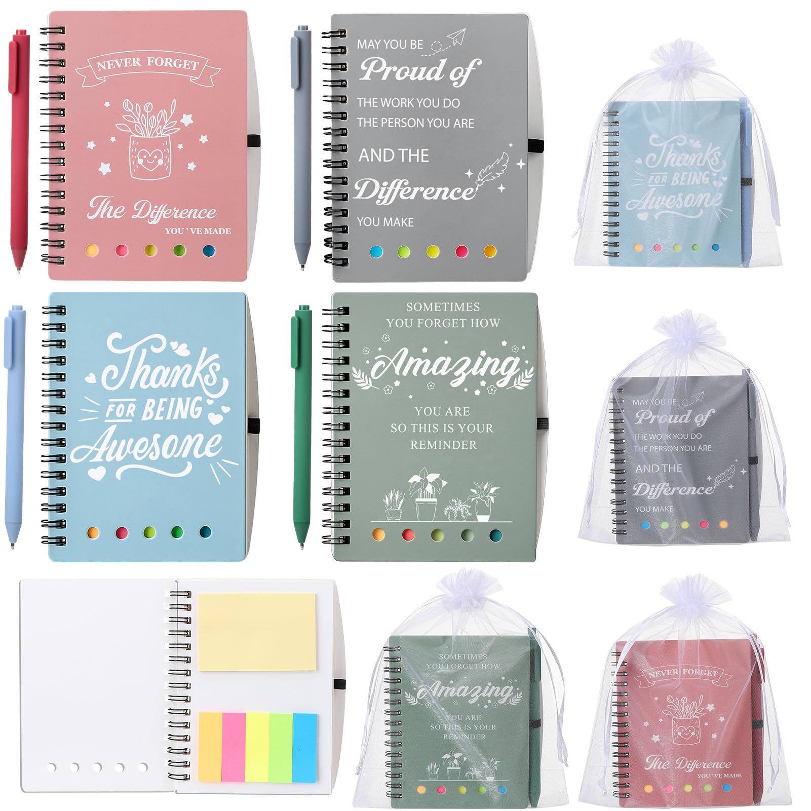 Candcamp Thank You Teacher Gifts for Colleagues,Leaving Gifts for Nurse Teachers Friends Coworkers,4 Sets Assistant Appreciation Motivational Journal Notebook and Pen Set(Blue Green Pink Grey)