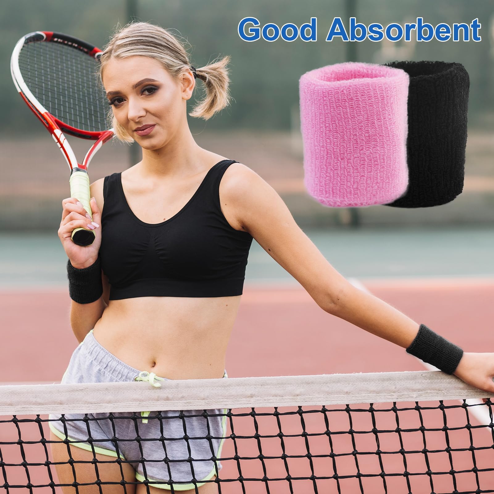 4 PCS Polsini per Fascia, Polsini Sportivi in Cotone ad Alta Elasticità Polsini assorbenti dal Sudore Polsini per Il Sudore per Tennis Sport Basket Ginnastica（ Rosa e Nero）