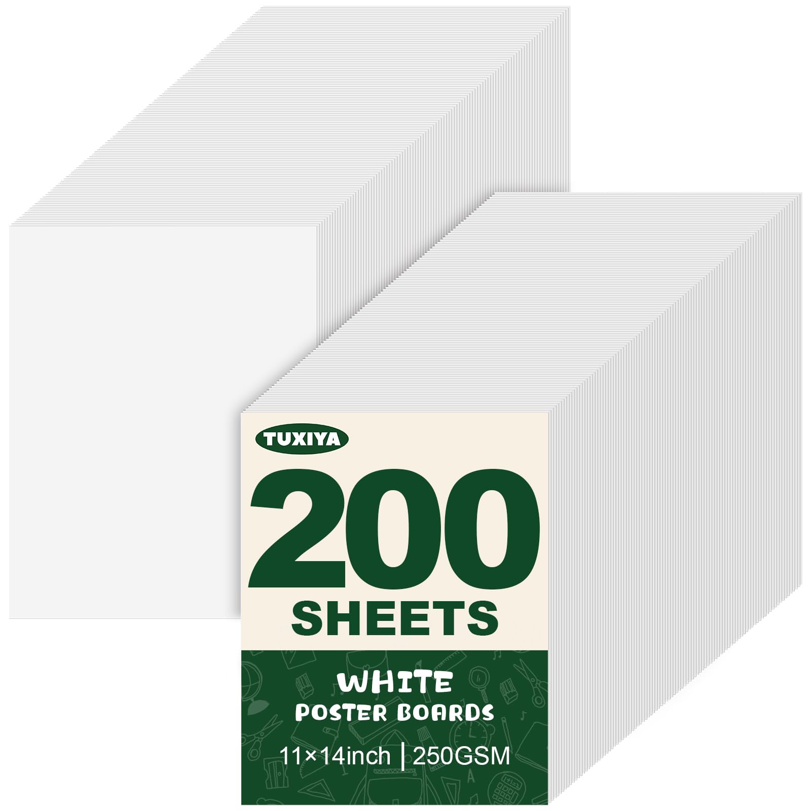 TUXIYA 200 Pack White Poster Board,11" x 14" White Poster Paper Bulk,250GSM/92LB Heavy-Weight Blank Poster Board for Arts,Craft,Projects Presentations,Drawing Scrapbooking